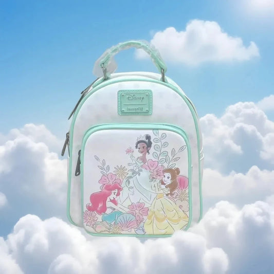 Loungefly Disney Princess Schoolbag Belle Ariel Tiana Cartoon Anime Large Capacity Lightweight Backpack Homecoming Season Gift
