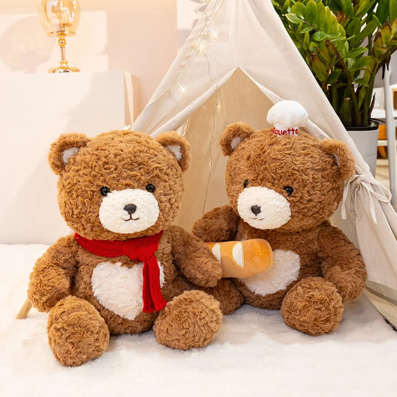 30-40cm New Arrival Kawaii Bear Cosplay Pastry Cook Plushies Soft Doll Red Scarf Cheese Bread Bear Stuffed Toy Birthday Gift