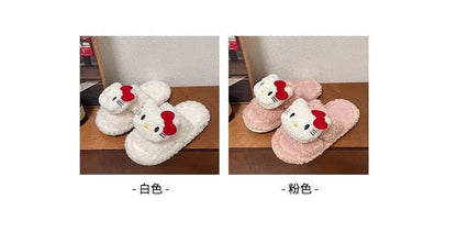 New Sanrio Sweet Hello Kitty Warm Cotton Slippers For Student Dormitory Comfortable One Word Hairy Adult Cotton Slippers