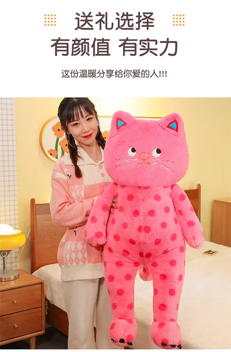Cute Polka Dot Cat Plushie Doll Internet Famous Plush Toy Cat Doll Pillow Cushion for Girls Sleeping Gift Charming Skin-Friendly