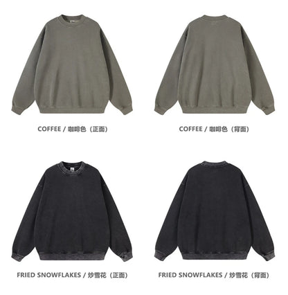 ZODF New Men Winter 355gsm Washed Fleece Sweatshirts Retro Unisex Oversized Solid O-Neck Warm Pullovers Coat Streetwears HY0639