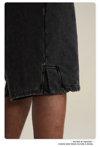 ZODF 2024 Summer Men 350gsm Washed Cotton Shorts Unisex Retro High Street Loose Side Slit Short Pants Streetwears HY0839