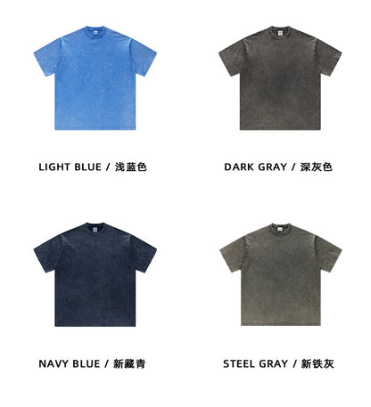 ZODF Men's Summer Batik Washed 250gsm T Shirts Retro Vintage Unisex Basic Loose Solid Cotton T-Shirt Brand Tops 2024 New HY0753