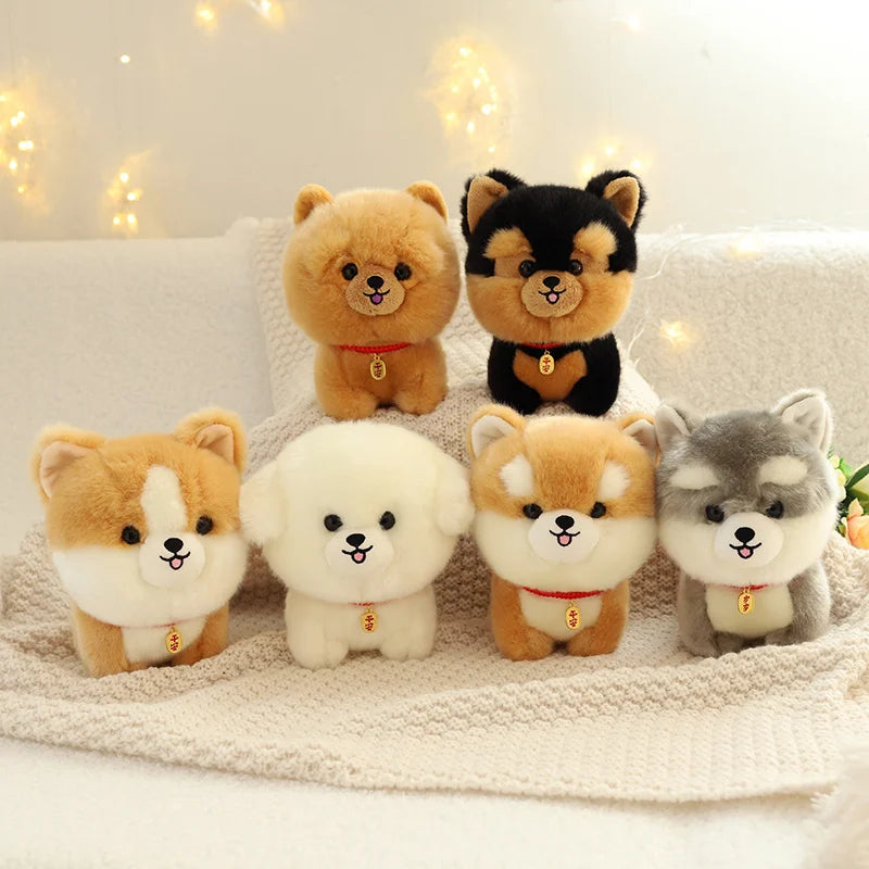 ZU Kawaii Teddy Pets Lifelike Fluffy Puppy Soft Doll Cute Small Chow Pomeranian Corgi Yorkie Dog Plush Toys Gift For Girl