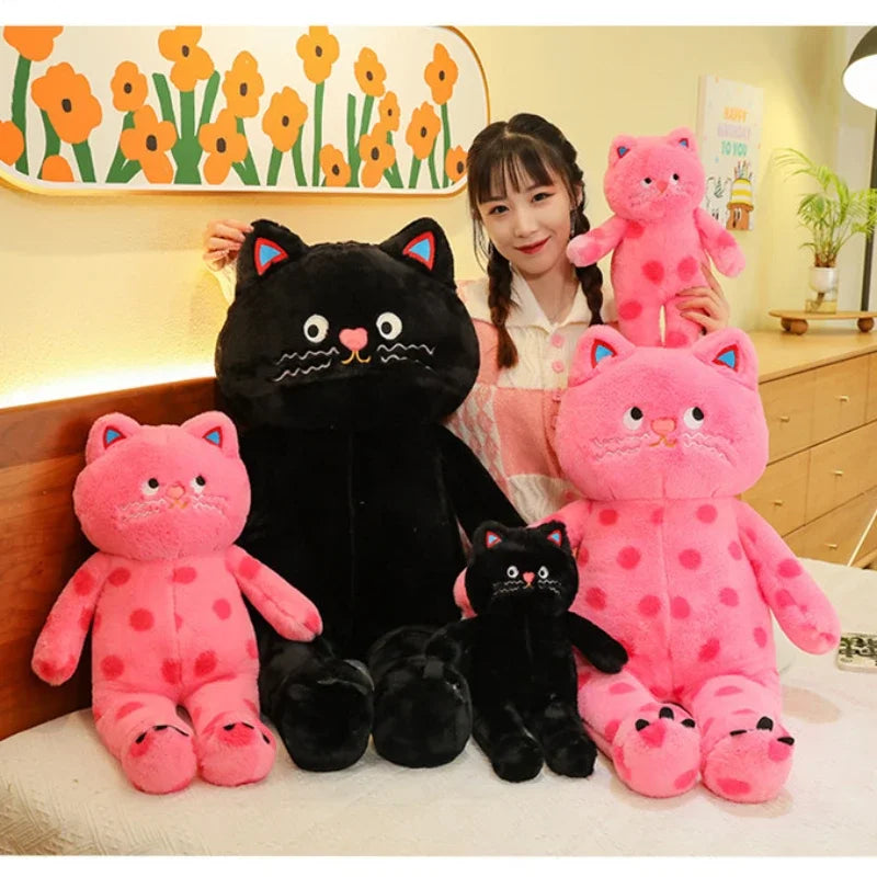 Cute Polka Dot Cat Plushie Doll Internet Famous Plush Toy Cat Doll Pillow Cushion for Girls Sleeping Gift Charming Skin-Friendly