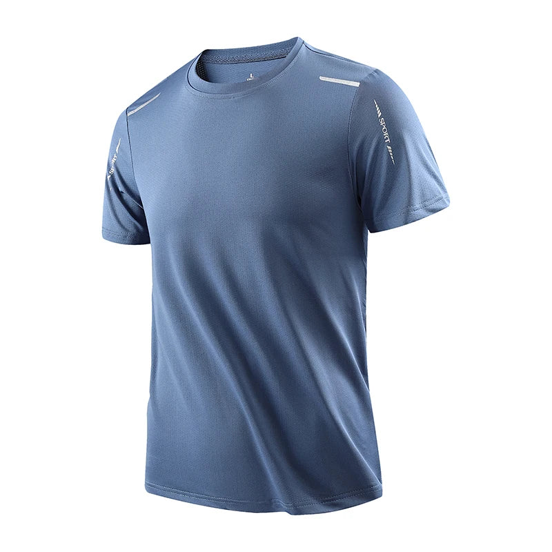 Chrlck Men’s Quick Dry Running T-Shirt Breathable Soft Elastic Outdoor Sports Tee for Hiking Fishing Summer - Blue
