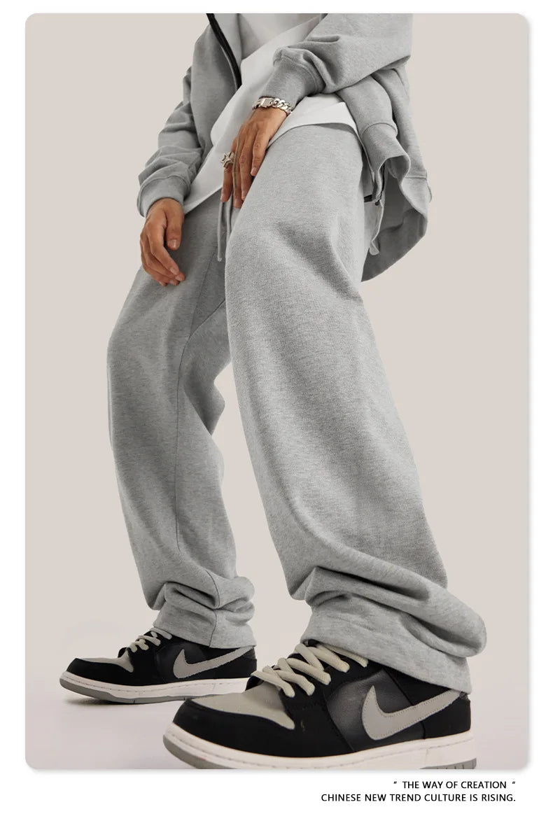 ZODF New 2025 Autumn Men's 445GSM Sweatpants Unisex High Street Soft Knitted Straight Pants Brand Streetwears Tracksuits HY0382