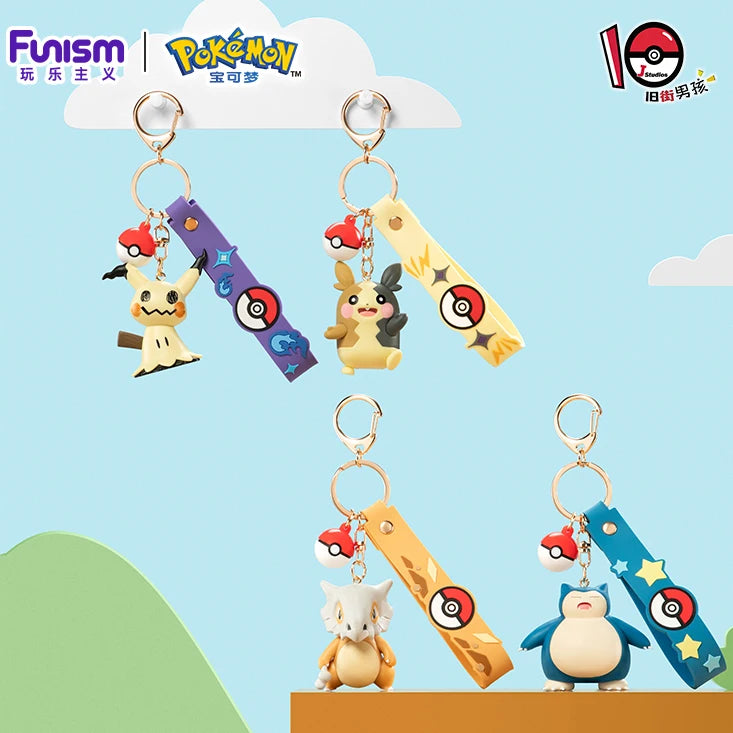 Genuine Pokemon Morpeko Keychain Gengar Meowth Cubone Jigglypuff Mimikyu Anime Action Figure Toy Keyring Fragrance Pendant Gift