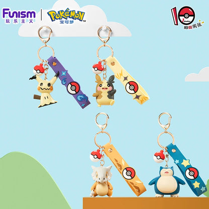 Genuine Pokemon Morpeko Keychain Gengar Meowth Cubone Jigglypuff Mimikyu Anime Action Figure Toy Keyring Fragrance Pendant Gift