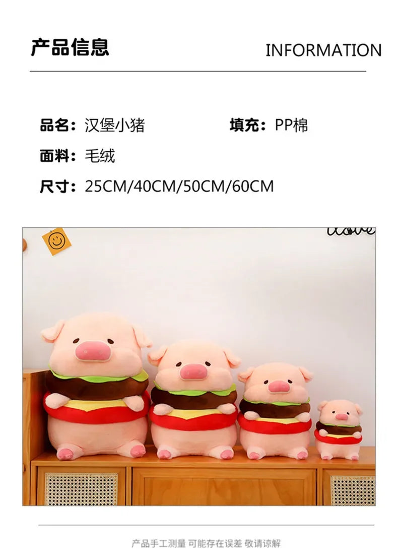 New 50cm Hamburger Pig Plush Toy Fluffty Kawaii Plushie Doll Simulation Pig Doll Anime Cute Stuffed Animals Soft Plush Gift