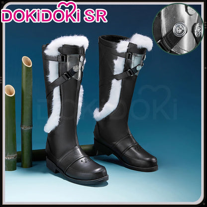 IN STOCK Rover Qiuyuan Cosplay Shoes Game Wuthering Waves DokiDoki-SR Black Leather Shoes Rover Cosplay Men Christmas Long Boots