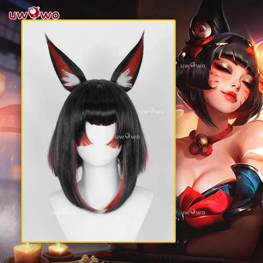 UWOWO Ahri Wig Game League of Legends/LOL: Ahri After Hours Mythic Variant Cosplay Wig With Ears ShortBlack Wig Halloween Wig