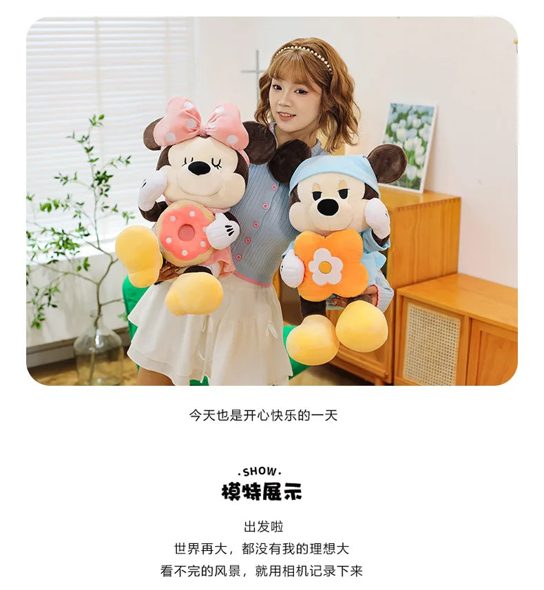 Large Size 80cm New Minnie Mickey Mouse Couples Doughnut Kawaii Movies Stuffed Plush Toy Doll Birthday Girlfriend Girl Xmas Gift