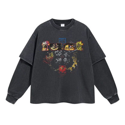 ZODF Retro 2025 Autumn Men 345gsm Washed Full Sleeve T-Shirts Unisex Heavy Weight Punk Style Printing Cotton T Shirt HY0012