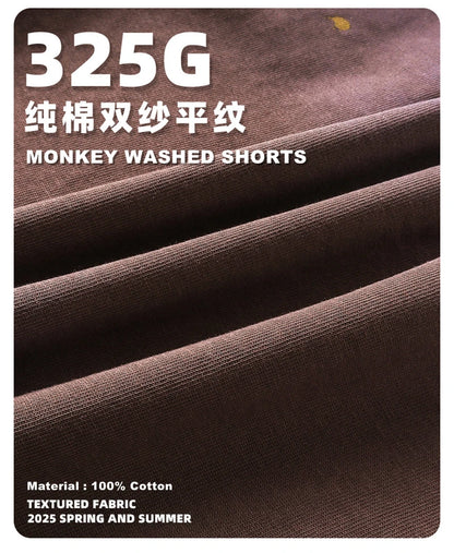 ZODF 2025 Summer 325gsm Monkey Washed Cotton Shorts For Men Unisex Retro High Street Loose Fit Paint Shorts Streetwears HY1064
