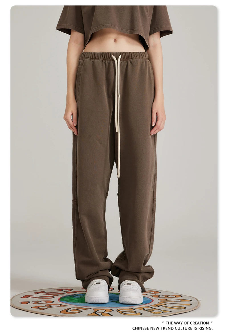 ZODF 2023 Spring Men 380gsm Washed Cotton Pants American Retro Unisex Loose Edge Oversized Straight Trousers Streetwears HY0537