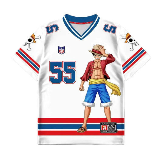 2526 New Bandai Anime One Piece Luffy Summer Jersey T-shirt Oversized 3D Adult and Children's Multifunctional Top Christmas