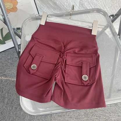 Nude High Waist Peach Butt Sport With Pocket Yoga Shorts Leggings Quick Drying Gym Training  Cycling Outdoor sports Shorts