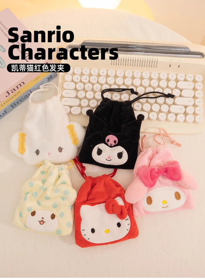 Sanrio Hello Kitty Kuromi Marumofubiyori Cogimyun Kawaii Character Plush Stuffed Toy Drawstring Cartoon Bag Change Purse Gifts