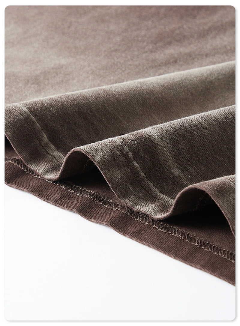 ZODF Retro Monkey Washed 260gsm Cotton T-Shirt For Men Unisex High Street Loose Full Sleeve T Shirt Brand Streetwear HY0406