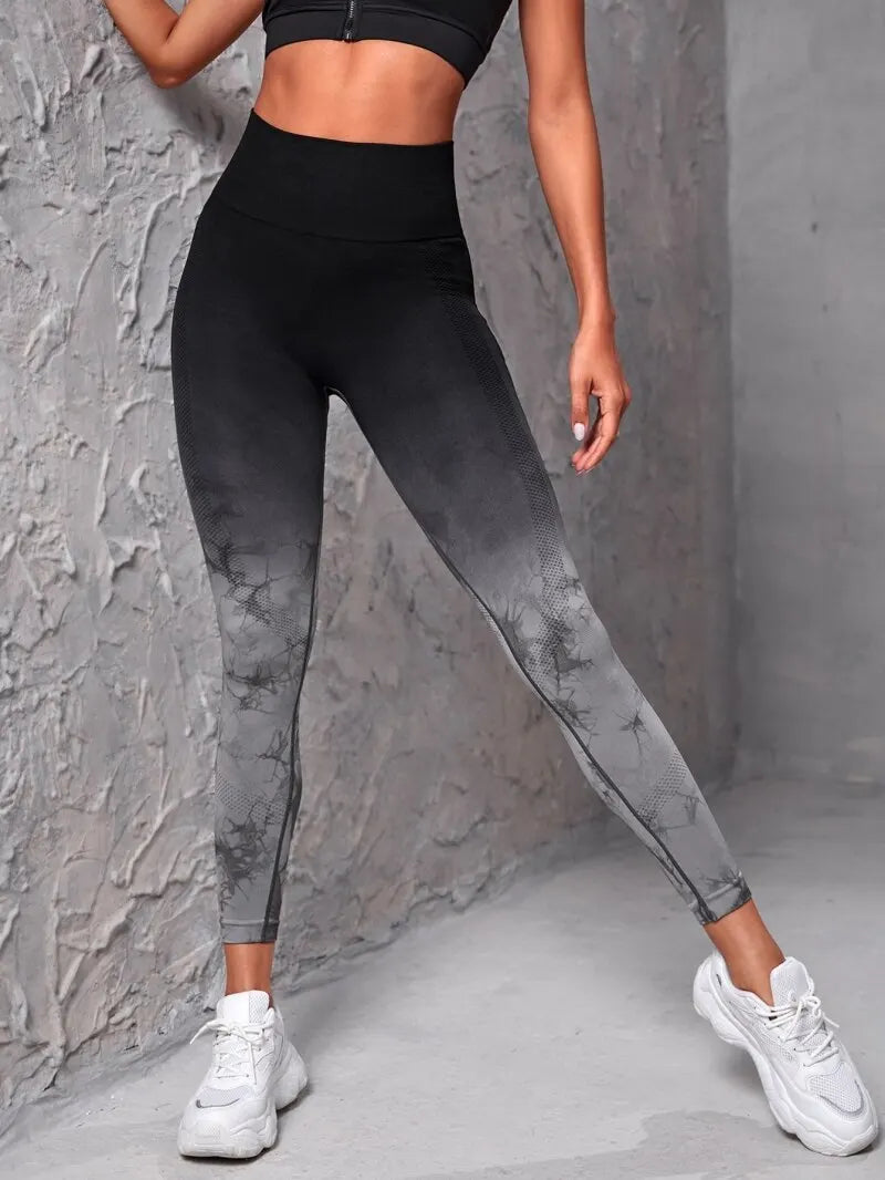 The Codex Women’s Seamless High Waist Push-Up Yoga & Running Leggings Scrunch Tie-Dye Gym Workout Pants - black / S