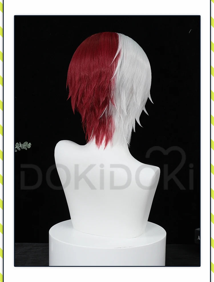 IN STOCK Todorokii Shotoo Wig Anime Cosplay DokiDoki Todorokii Shotoo Cosplay Men 32cm Red White Hair Heat Resistant Free Cap
