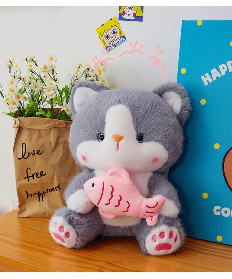 45cm Kawaii Stuffed Toys Lace Scarf Cat Plush Doll Fluffy Soft Cat Baby Doll Cute Cartoon Cat Stuffed Toy Home Decor Kid Gifts