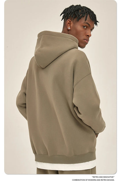 ZODF New Men Double Headed Zipper Fleece Hoodies Unisex Loose Basic Solid Warm Hooded Sweatshirts Coats For Winter HY0633