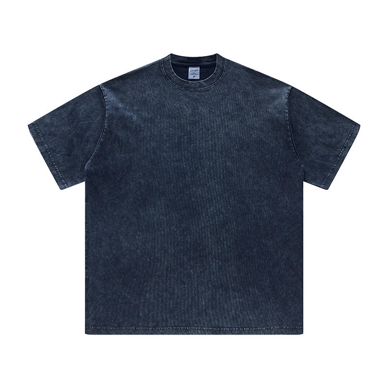 ZODF Men's Summer Batik Washed 250gsm T Shirts Retro Vintage Unisex Basic Loose Solid Cotton T-Shirt Brand Tops 2024 New HY0753