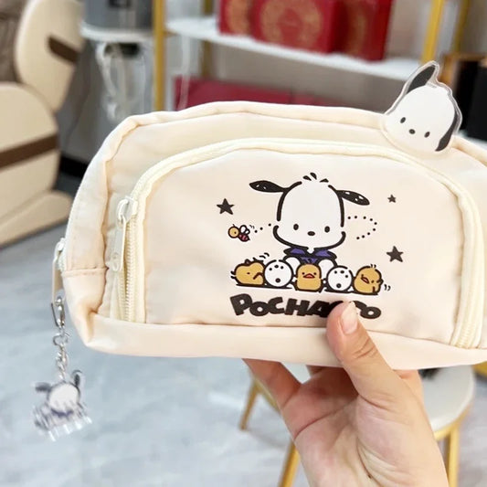 High-end Pochacco Sanrio Anime Kawaii Pen Bag Cute Cartoon Student Pencil Box Stationery Case Large Capacity Cosmetics Storage