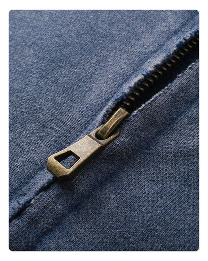 ZODF Retro Men's Heavyweight 450gsm Zipper Hoodies Unisex Loose Distressed Washed Batik Knitted Hooded Coat Jacket HY0889