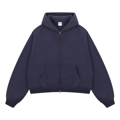 ZODF Trendy 2025 Winter Man Solid Fleece Boxy Hoodies Unisex 350gsm Double Head Zipper Hooded Sweatshirts Coat HY1122