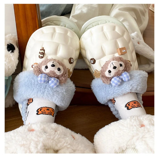 Disney Shelliemay Detachable Cotton Shoes Eva Thick Bottom With Velvet For Outer Wear, Warm And Waterproof Adult Cotton Dragging