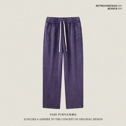 ZODF Retro Autumn Winter 420gsm Batik Washed 100% Cotton Loose Straight Pants for Men Unisex Streetwear HY0937 - PURPLE