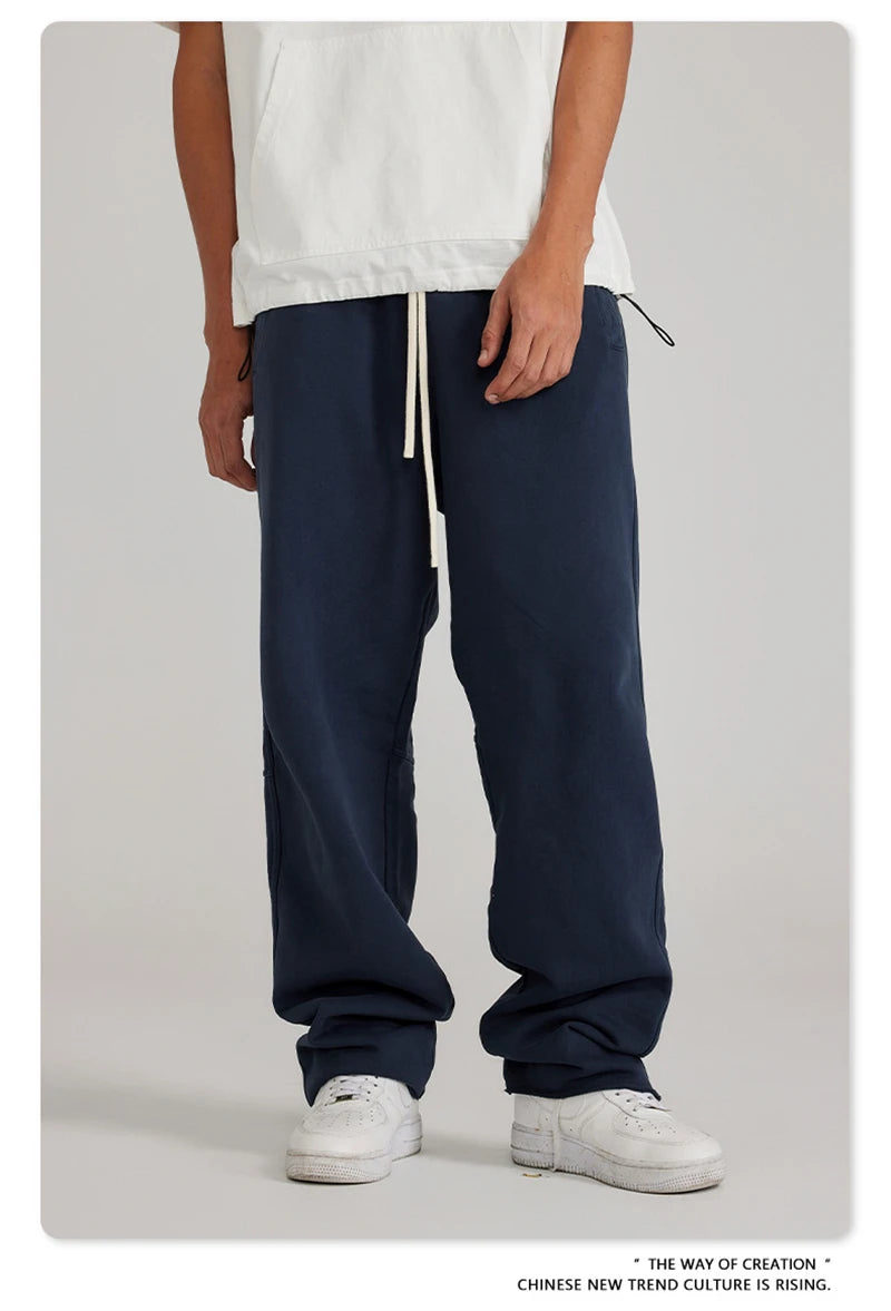 ZODF 2023 Spring Men 380gsm Washed Cotton Pants American Retro Unisex Loose Edge Oversized Straight Trousers Streetwears HY0537