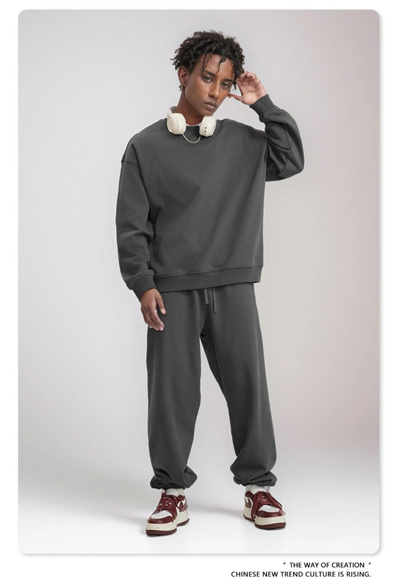 ZODF Fashion Autumn Men Solid 360gsm Sweatshirt Unisex Solid Loose Sport O Neck Pullovers Brand Clothes HY0938