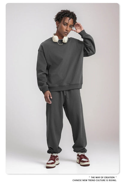 ZODF Fashion Autumn Men Solid 360gsm Sweatshirt Unisex Solid Loose Sport O Neck Pullovers Brand Clothes HY0938