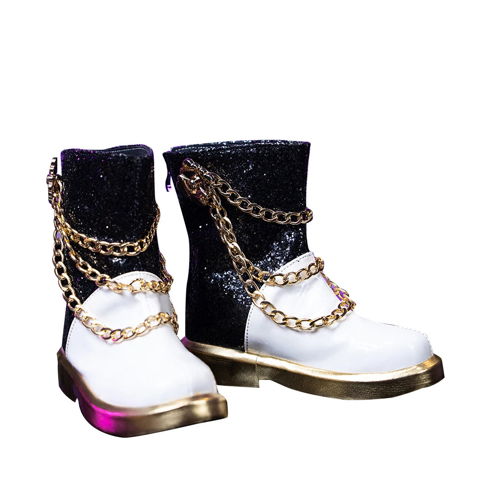 Miraa Cosplay Shoes Anime DokiDoki Girls Cosplay Black White Boots Miraa Golden Stage Performance Shoes