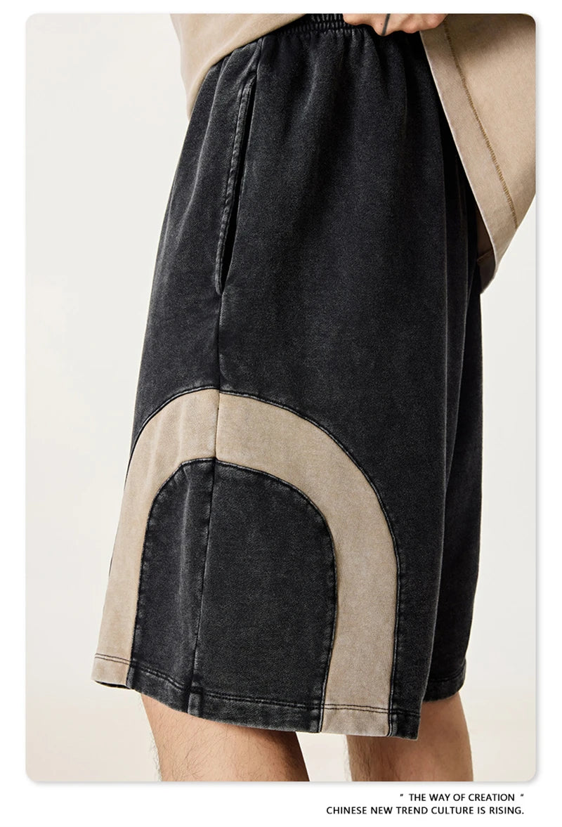 ZODF 2025 Summer Patchwork Washed Cotton Shorts For Men Unisex Retro Y2K High Street Distressed 330gsm Shorts Streetwears HY1057