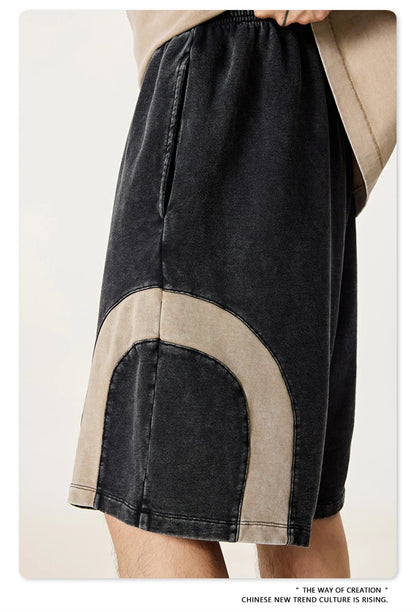 ZODF 2025 Summer Patchwork Washed Cotton Shorts For Men Unisex Retro Y2K High Street Distressed 330gsm Shorts Streetwears HY1057