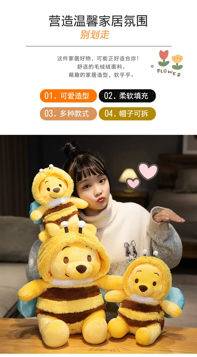 50cm Genuine Disney Bee Winnie The Pooh Plush Toys Pillow Kawaii Anime Bear Stuffed Doll Toys For Children's Birthday Xmas Gifts