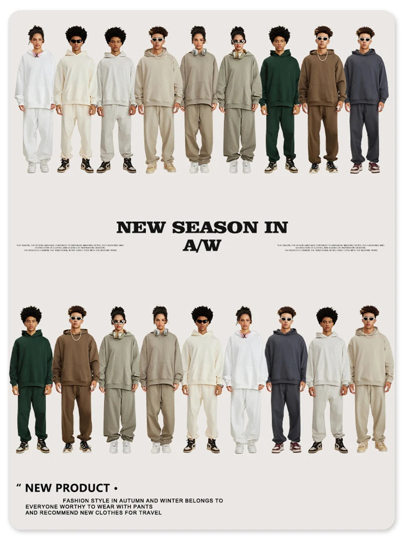 ZODF New Winter 440gsm Terry Hooded Hoodies For Men Retro Unisex Couple Loose Oversized Solid Pullovers Streetwears HY0664