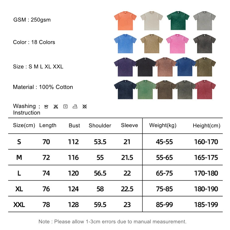 ZODF Men's Summer Batik Washed 250gsm T Shirts Retro Vintage Unisex Basic Loose Solid Cotton T-Shirt Brand Tops 2024 New HY0753