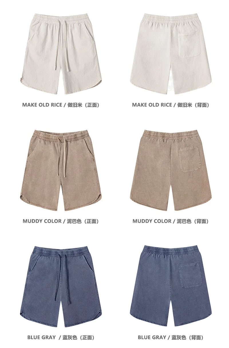 ZODF New 2024 Men Washed Plush Cotton Shorts Unisex Couple Loose 358gsm Distressed Comfortable Short Pants Streetwears HY0807