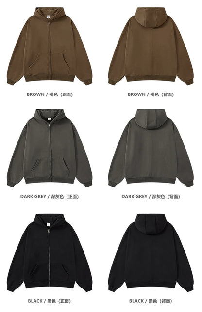 ZODF New Winter Men Zipper Fleece Hoodies Unisex Loose Heavy Weight Thick Warm Basic 420gsm Hooded Coats Hoodie HY0747