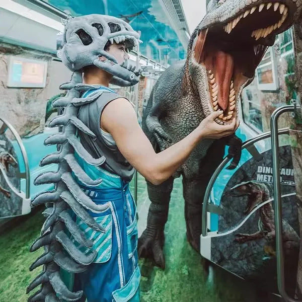 Large Size 120cm Realistic Dinosaur Skeleton Costume Set Funny Headgear Cosply Dress Up Clothing Plush Toys Creative Gifts