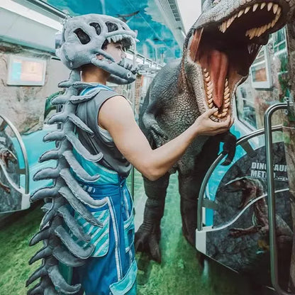 Large Size 120cm Realistic Dinosaur Skeleton Costume Set Funny Headgear Cosply Dress Up Clothing Plush Toys Creative Gifts