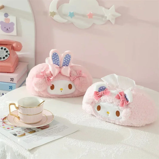 Japanese Style Plush My Melody Kuromi Tissue Box Durable Home Car Hotel Sofa Paper Tissue Holder Napkin Case Pouch Girl's Gift