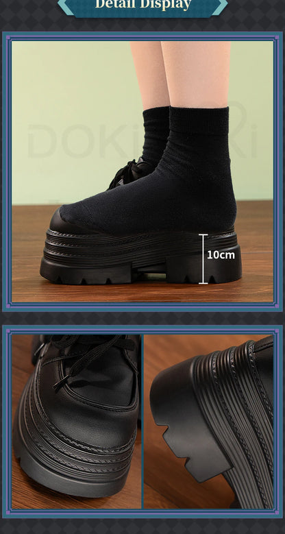 IN STOCK Men Women Cosplay Props 19cm Heightening Shoes DokiDoki Men Daily Black White 15cm Leather Shoes Halloween Cosplay