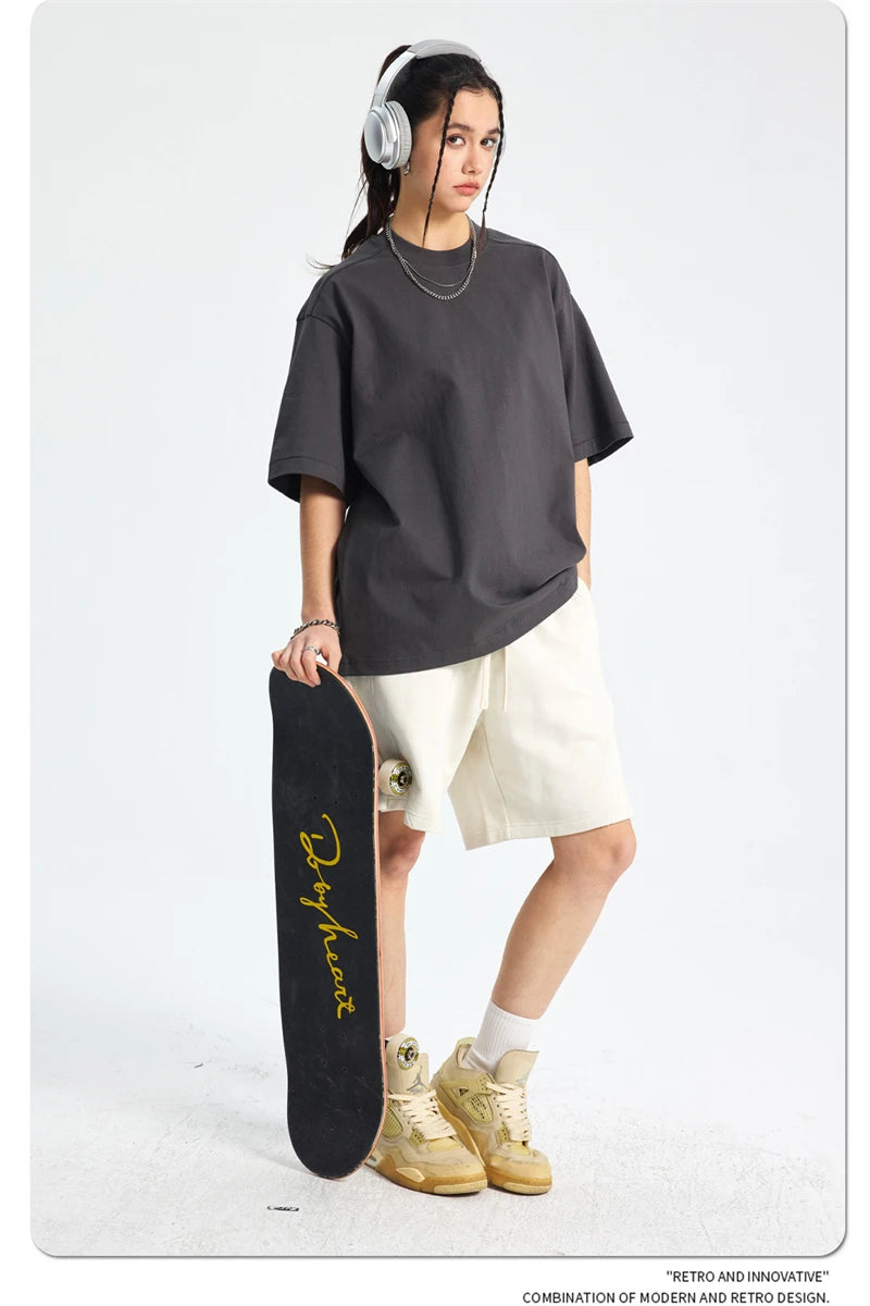 ZODF Trendy 2025 Men 275gsm Cotton T-Shirts Unisex Summer Patchwork Solid O Neck T Shirt Brand Tees HY1045